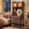 Vanity Desk with Rotatable Mirror and Lights Modern Dressing Table with 3 Light Colors-Brown