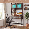 Vanity Desk with Rotatable Mirror and Lights Modern Dressing Table with 3 Light Colors-Brown