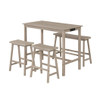 4-Piece Counter Height Dining Table Set with Power Outlet Solid Rubber Wood Kitchen Table-Gray