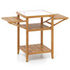 Acacia Wood Outdoor Grill Table with Faux Marble Top and Drop-Leaf Side Panels