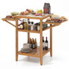 Acacia Wood Outdoor Grill Table with Faux Marble Top and Drop-Leaf Side Panels