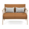 Loveseat Sofa for Small Spaces with Throw Pillows Rubber Wood Frame Padded Seat-Brown