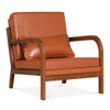 Modern Accent Chair Faux Leather Linen Fabric Upholstered Armchair-Brown