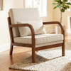 Modern Accent Chair Faux Leather Linen Fabric Upholstered Armchair-Brown