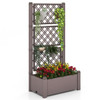 Outdoor Planter Box Self-Watering Raised Garden Bed Trellis with Water Level Indicator-Greyish-white