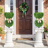 2 Pieces Teddy Bear Topiary Trees Sun-resistant Faux Boxwood Plants with Bowknot