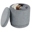Round Storage Ottoman Foot Rest with Removable Lid and Acacia Wood Frame-Gray