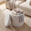 Round Storage Ottoman Foot Rest with Removable Lid and Acacia Wood Frame-Gray