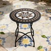 Round 24-inch Black Tan Mosaic Tile Star Pattern Bistro Table with Metal Legs