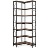 Industrial 7-Tier Metal/Wood Corner Bookcase in Black/Brown