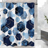 72"W x 84"H Blue White Hexagon Geometric Pattern Polyester Shower Curtain