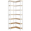 Industrial 7-Tier Metal/Wood Corner Bookcase in White/Natural