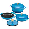 Blue 6-Piece Non-Stick Cast Iron Cookware Set - Skillet Grill Pan Dutch Oven