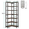 Industrial 7-Tier Metal/Wood Corner Bookcase Black/Grey