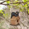 Outdoor Polyresin A-Frame Birdhouse in Brown Wood Finish Bear Figurine