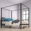 Queen size Modern Four Poster Metal Canopy Bed in Black Finish