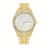Color: Silver - Fashion Hip-hop Cuban Bracelet & Men's Steel Band Faux Diamond Watch, Fashion Men's