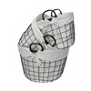 Set Of Three Black Oval Wire Baskets with White Fabric Liners and Handles