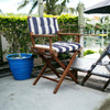 23" Blue and White and Natural Wood Solid Wood Indoor Outdoor Director Chair with Blue and White Cu