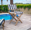 23" Blue and White and Natural Wood Solid Wood Indoor Outdoor Director Chair with Blue and White Cu