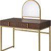 50" Walnut & Gold Finish Round Dresser Mirror