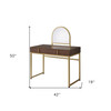 50" Walnut & Gold Finish Round Dresser Mirror