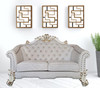 66" Two Tone Ivory And Pearl Velvet Loveseat and Toss Pillows
