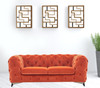 74" Orange And Silver Velvet Chesterfield Loveseat