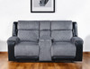 76" Gray and Black Faux Leather and Microfiber Manual Reclining Loveseat With Storage