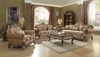 69" Brown And Platinum Damask Chesterfield Loveseat