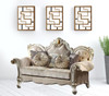 70" Gold And Pearl Velvet Loveseat and Toss Pillows
