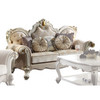 70" Gold And Pearl Velvet Loveseat and Toss Pillows