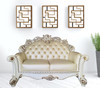70" Champagne And Pearl Faux Leather Loveseat and Toss Pillows