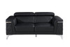 70" Black And Silver Metallic Top Grain Leather Loveseat