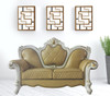 70" Golden Yellow And Pearl Faux Leather Loveseat and Toss Pillows