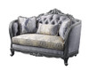 65" Gray And Platinum Silk Blend Loveseat and Toss Pillows