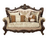 70" Beige and Brown And Brown Damask Loveseat and Toss Pillows