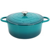 MegaChef 6.35 Quart Round Enameled Cast Iron Dutch Oven with Self Basting Lid in Teal
