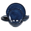 Elama Samara 12 Piece Stoneware Dinnerware Set in Blue
