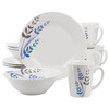Gibson Home Blue Leaves 12 Piece Round Fine Ceramic Decorated Dinnerware Set in White