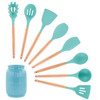 MegaChef Light Teal Silicone and Wood Cooking Utensils, Set of 9