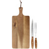 Gibson Elite 3 Piece Acacia Wood Serving Board with Carving Knife and Fork in Brown