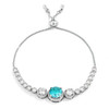 Adjustable Rhodium Plated Graduated Aqua CZ Bolo Style Tennis Bracelet