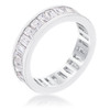 Rhodium Plated Baguette Emerald Cut Eternity Ring