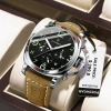 POEDAGAR Luxury Military Watch For Men Waterproof Luminous Leather Man Watch Quartz High Quality Me