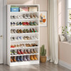 Modern 8-Shelf Shoe Rack Shelving Unit for Closet Storage in White Wood Finish