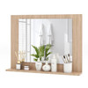 Rectangular 23 x 17 inch Bathroom Wall Mirror with Shelf in Brown Wood Finish