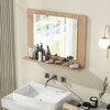 Rectangular 23 x 17 inch Bathroom Wall Mirror with Shelf in Brown Wood Finish