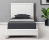 White Solid Wood Twin Upholstered Faux Leather Bed Frame with Nailhead Trim