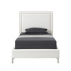 White Solid Wood Twin Upholstered Faux Leather Bed Frame with Nailhead Trim